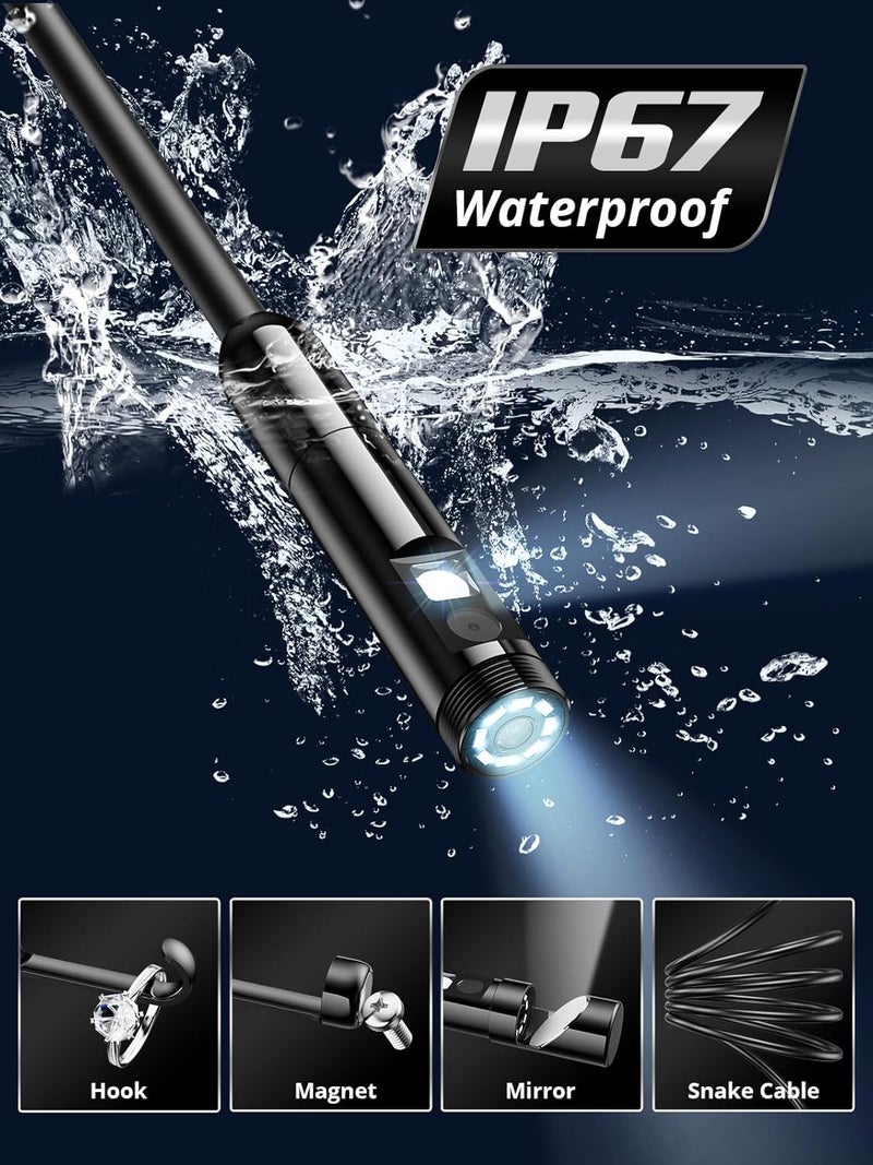 Acoath Store Endoscope Camera with Light, Dual-Lens 1920P HD Borescope with 8 Adjustable LED Lights, IP67 Waterproof Boroscope Inspection Tools, 16.4ft Semi-Rigid Snake Camera for iOS & Android - Image 5